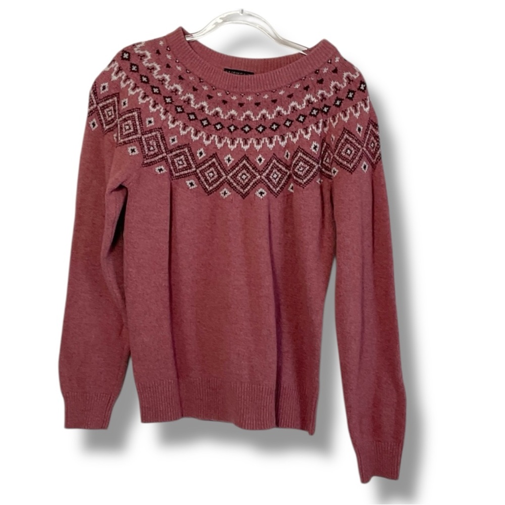 Sunice Stormpack Sweater Nordic Yoke Fair Isle Pattern Pink White Crew Sze Large